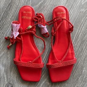 Red straps flat sandal
